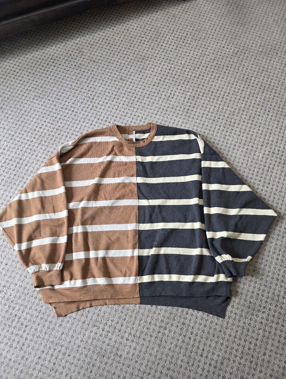 Free People Two-Tone Striped Crewneck Sweater — Oversized